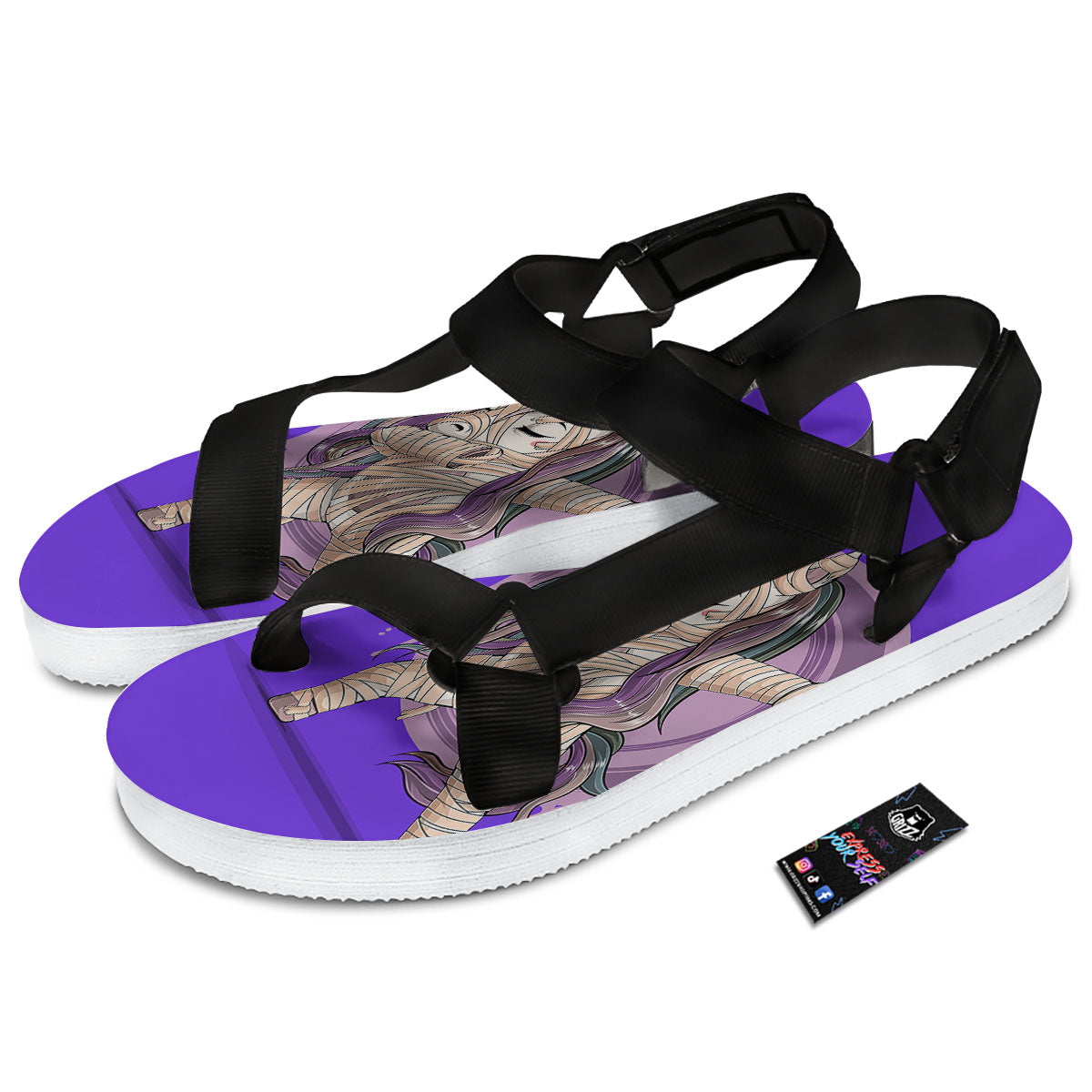 Mummy Unicorn Dap Print Black Open Toe Sandals-grizzshop