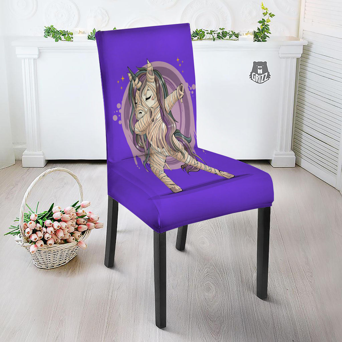 Mummy Unicorn Dap Print Dining Chair Slipcover-grizzshop