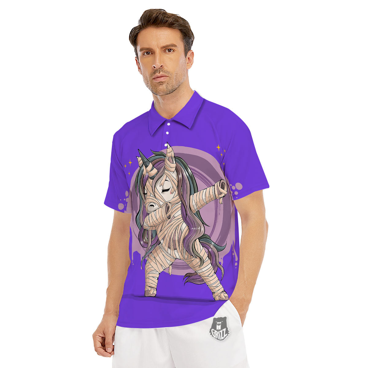 Mummy Unicorn Dap Print Men's Golf Shirts-grizzshop