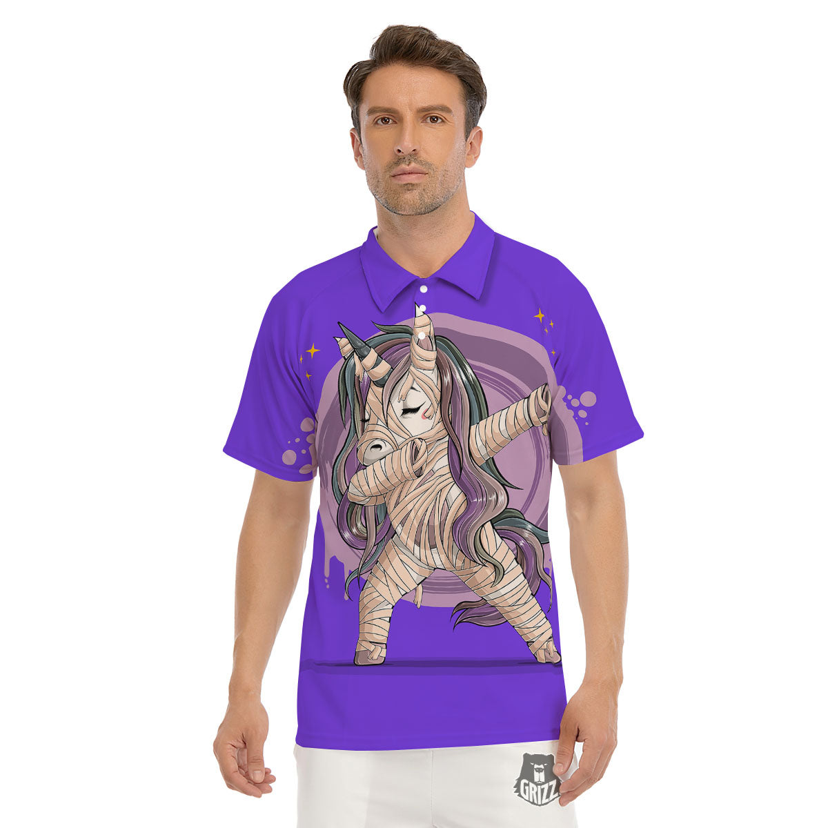 Mummy Unicorn Dap Print Men's Golf Shirts-grizzshop