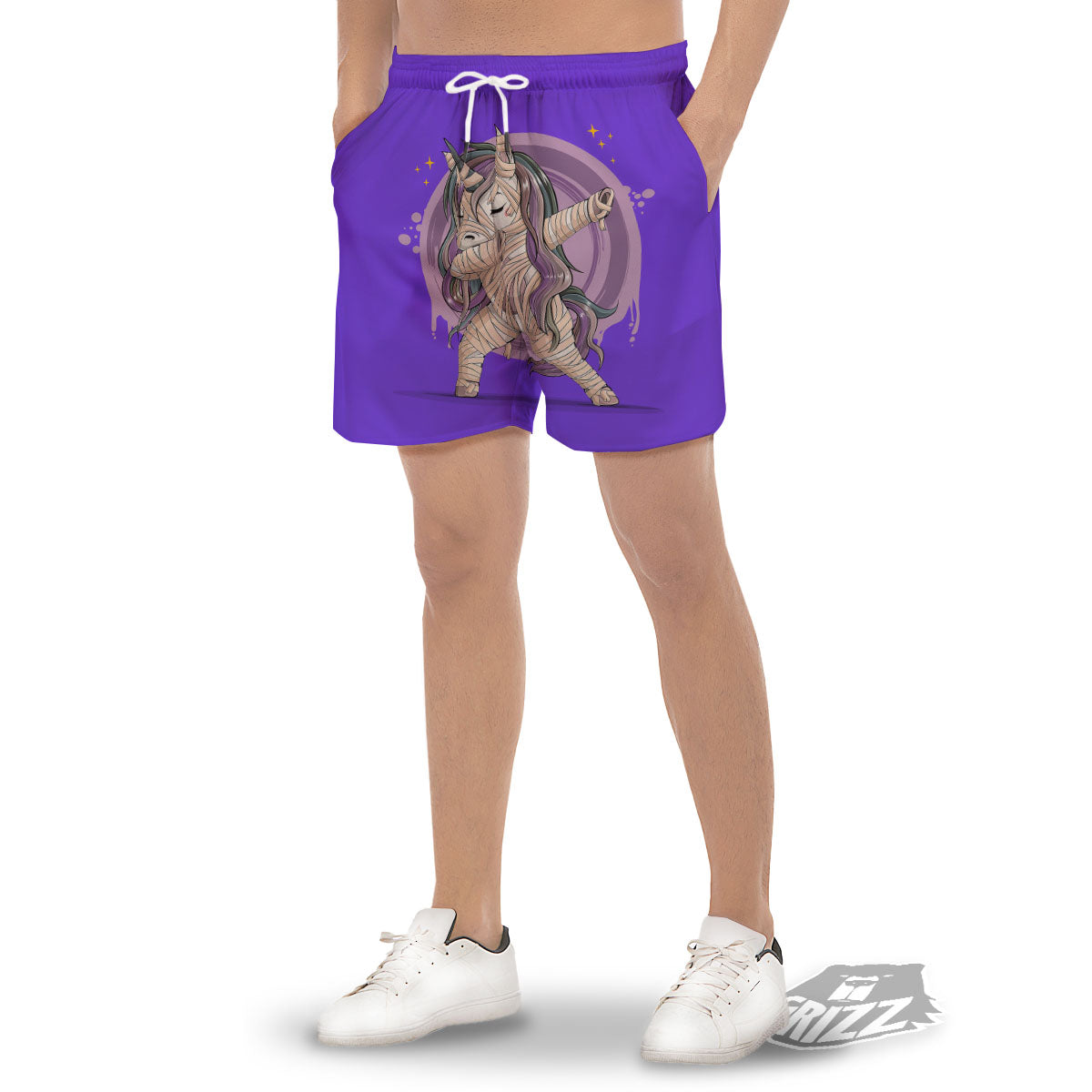 Mummy Unicorn Dap Print Men's Gym Shorts-grizzshop