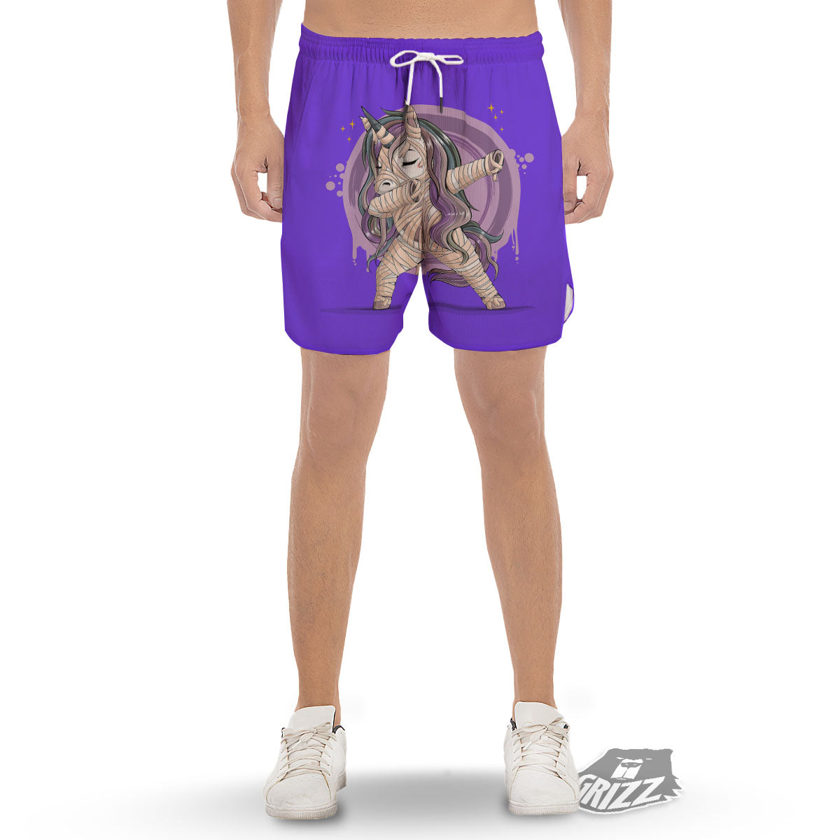 Mummy Unicorn Dap Print Men's Gym Shorts-grizzshop