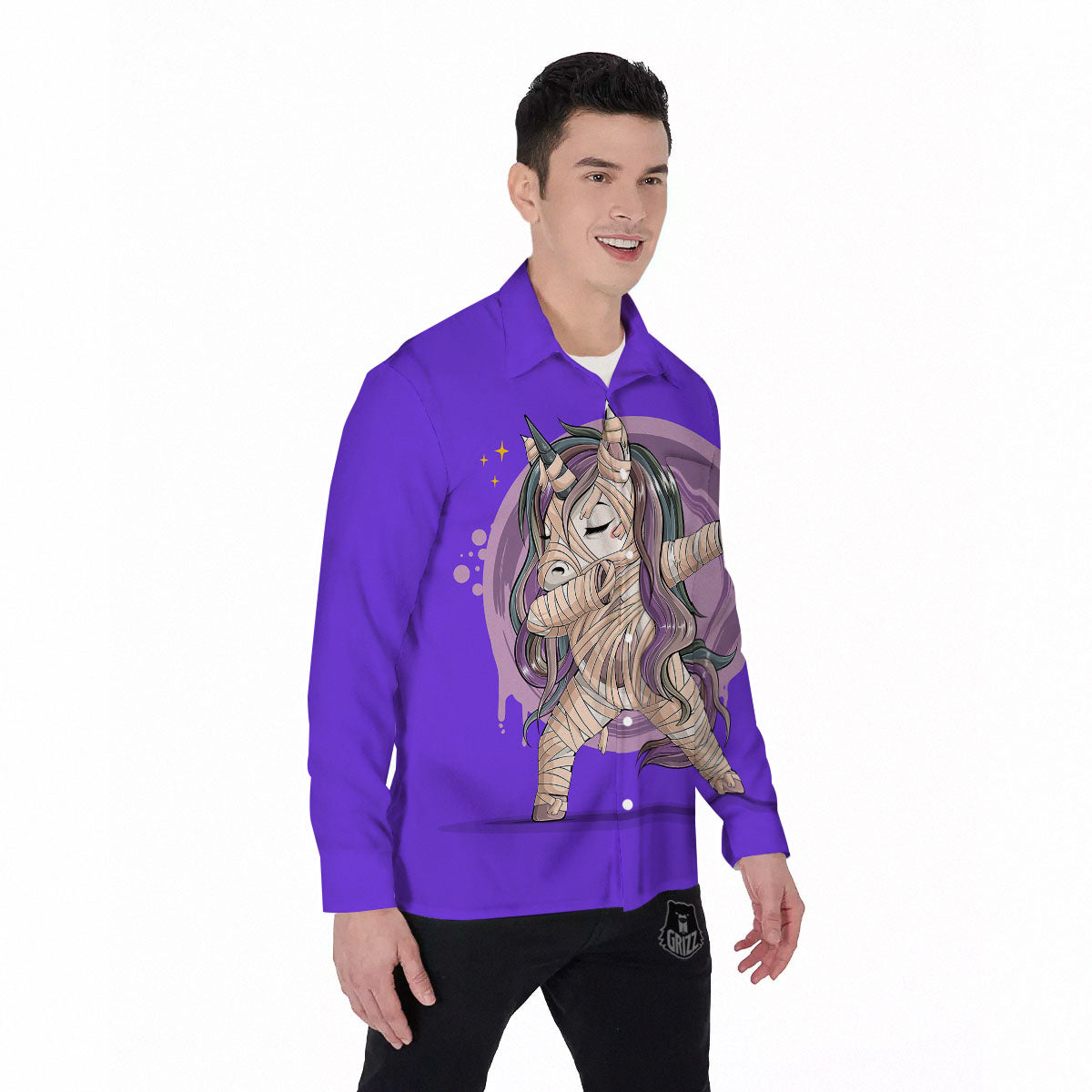 Mummy Unicorn Dap Print Men's Long Sleeve Shirts-grizzshop