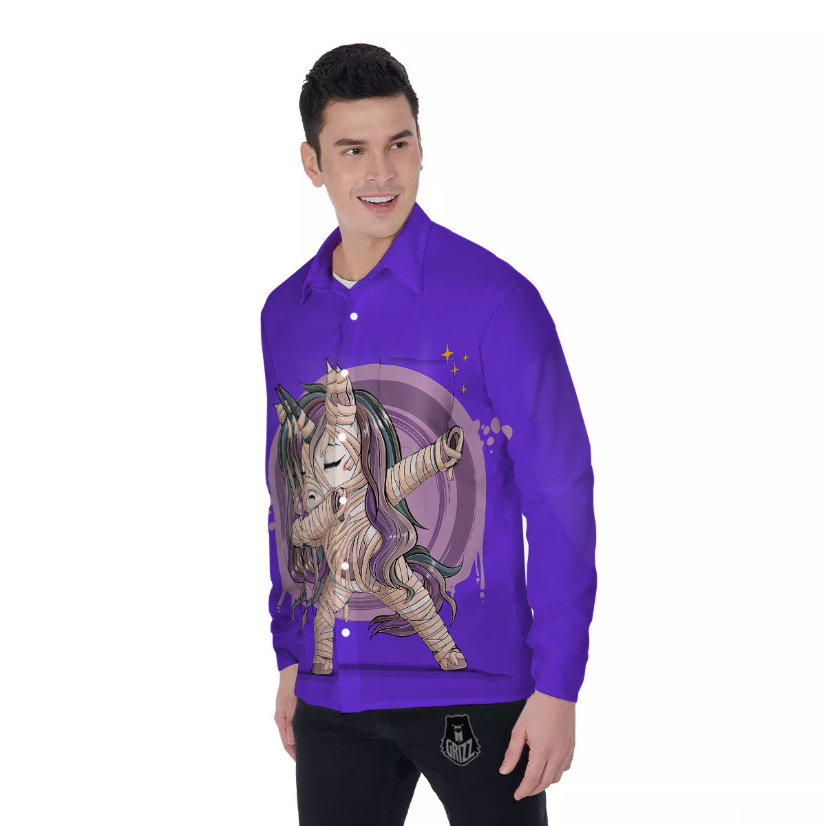 Mummy Unicorn Dap Print Men's Long Sleeve Shirts-grizzshop