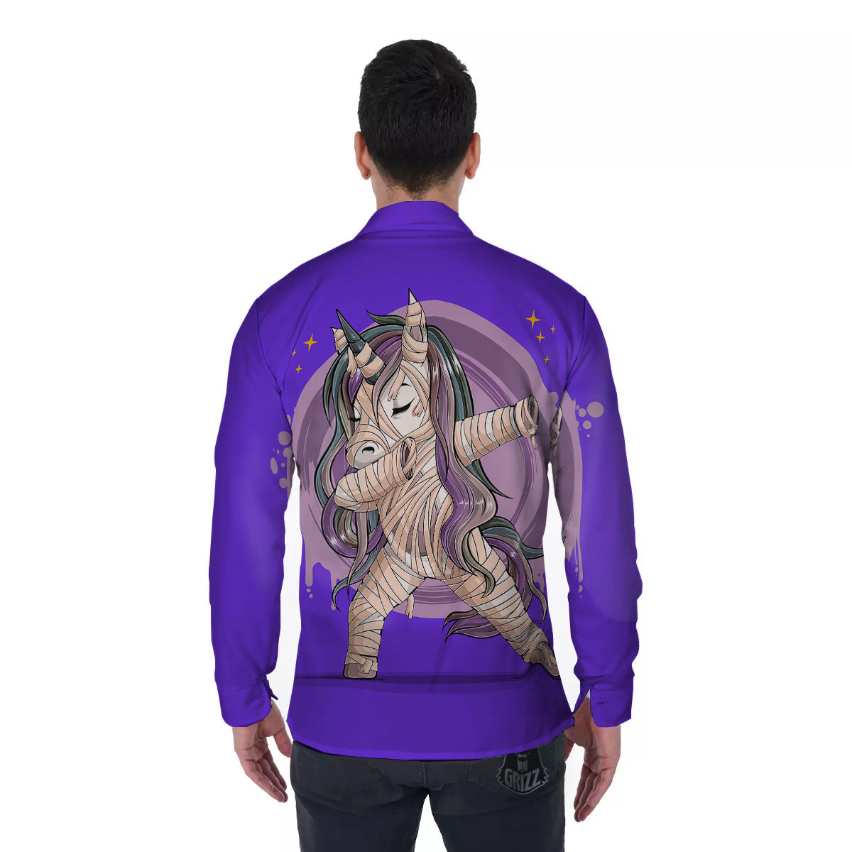Mummy Unicorn Dap Print Men's Long Sleeve Shirts-grizzshop