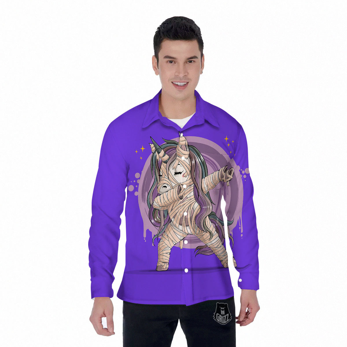Mummy Unicorn Dap Print Men's Long Sleeve Shirts-grizzshop