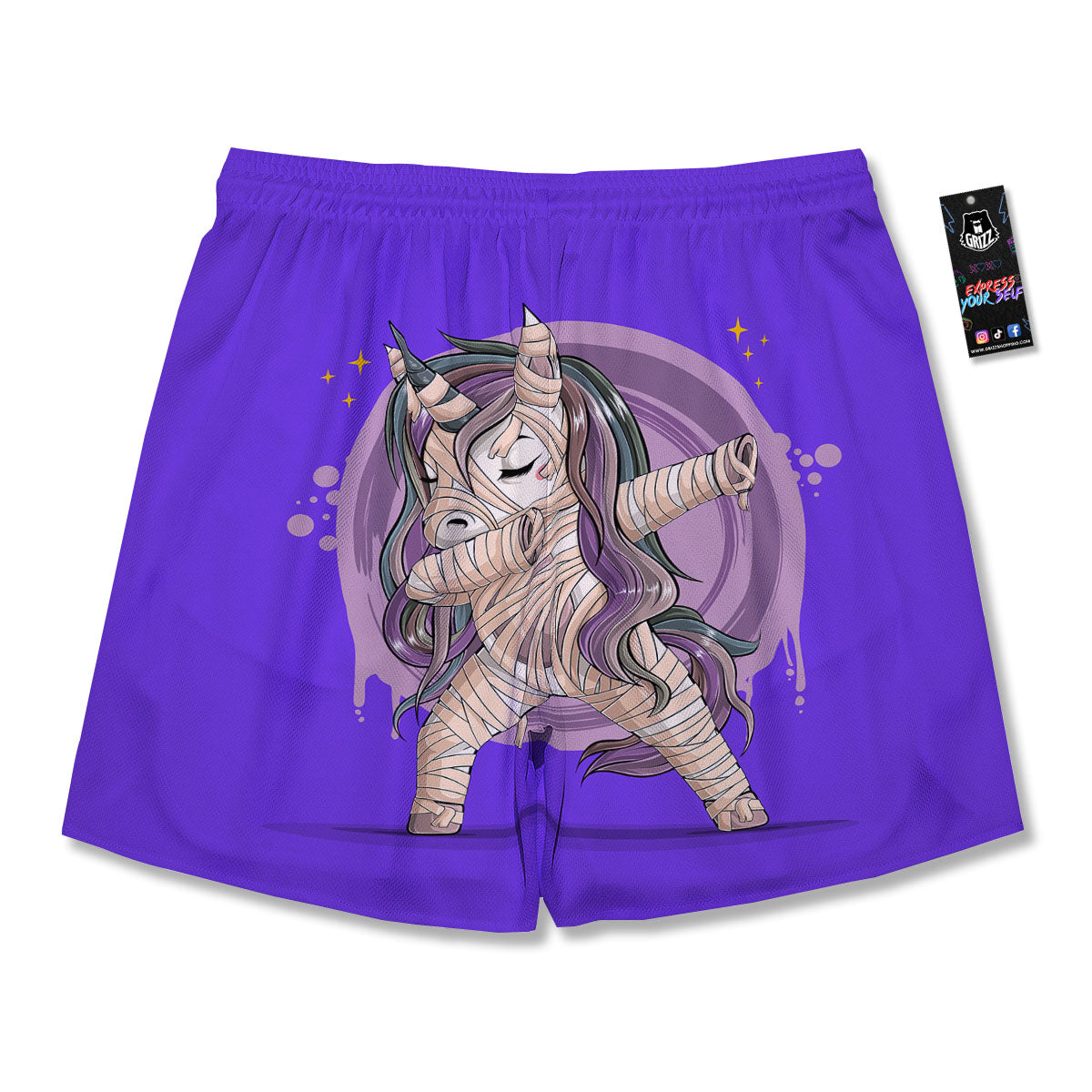 Mummy Unicorn Dap Print Men's Running Shorts-grizzshop