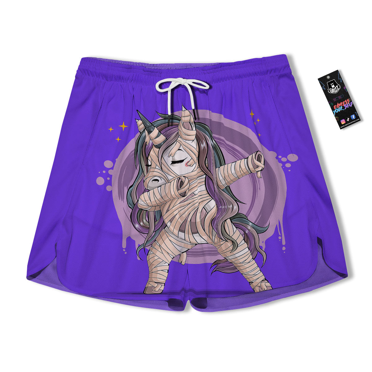 Mummy Unicorn Dap Print Men's Running Shorts-grizzshop