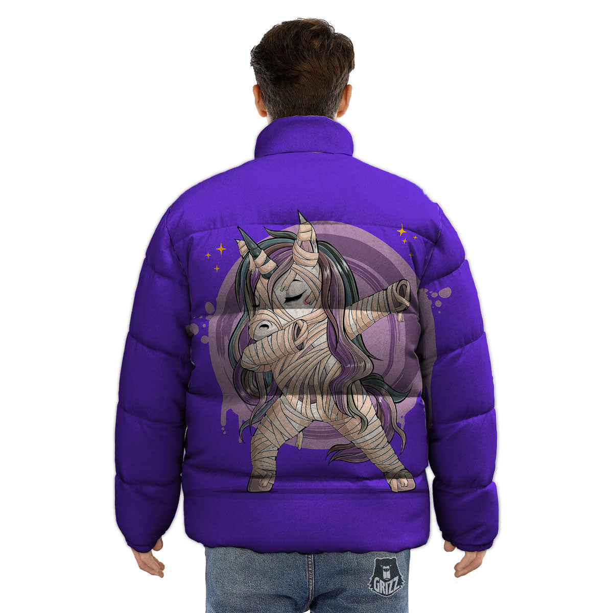 Mummy Unicorn Dap Print Puffer Jacket-grizzshop