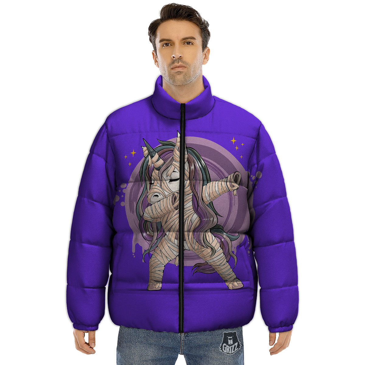 Mummy Unicorn Dap Print Puffer Jacket-grizzshop