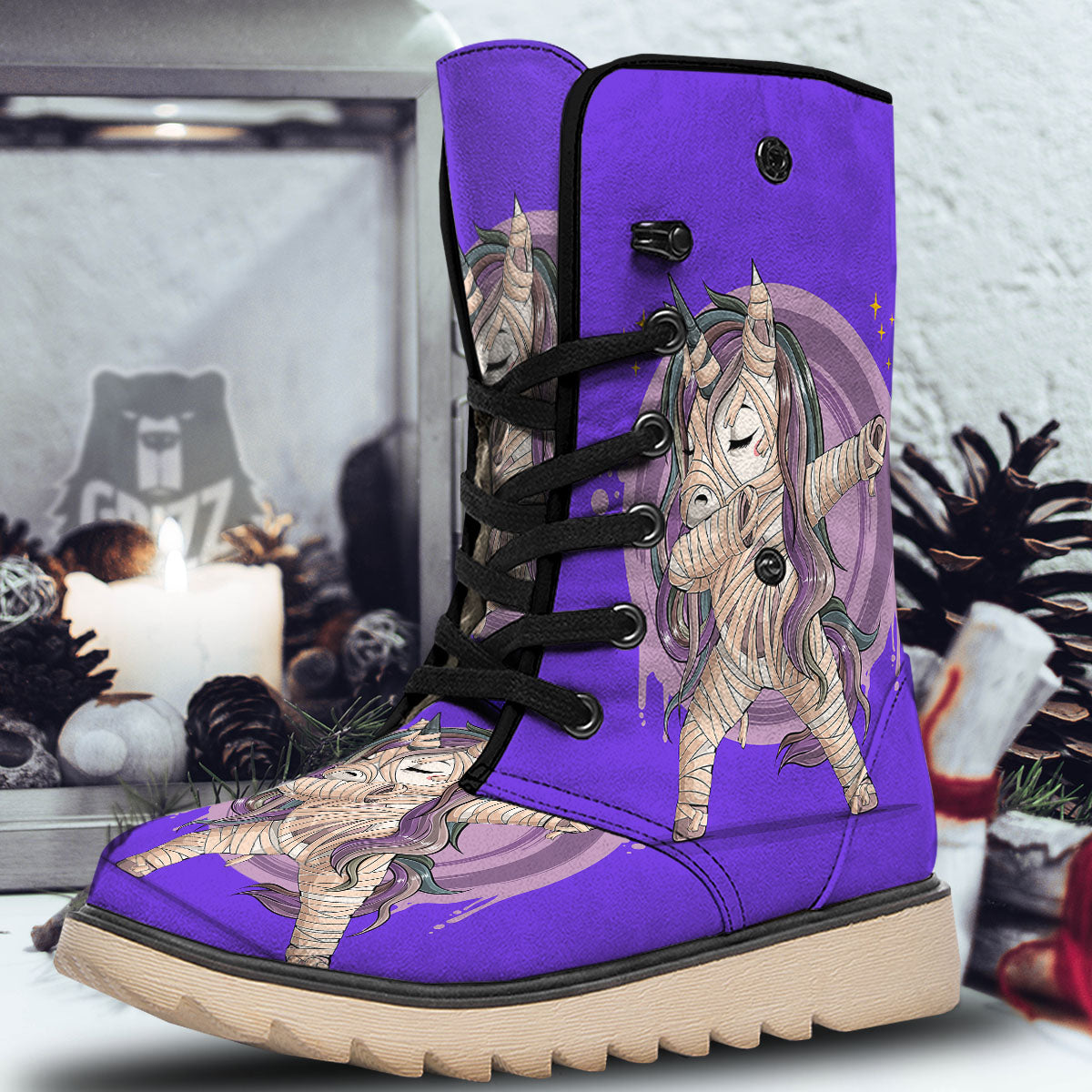 Mummy Unicorn Dap Print Snow Boots-grizzshop