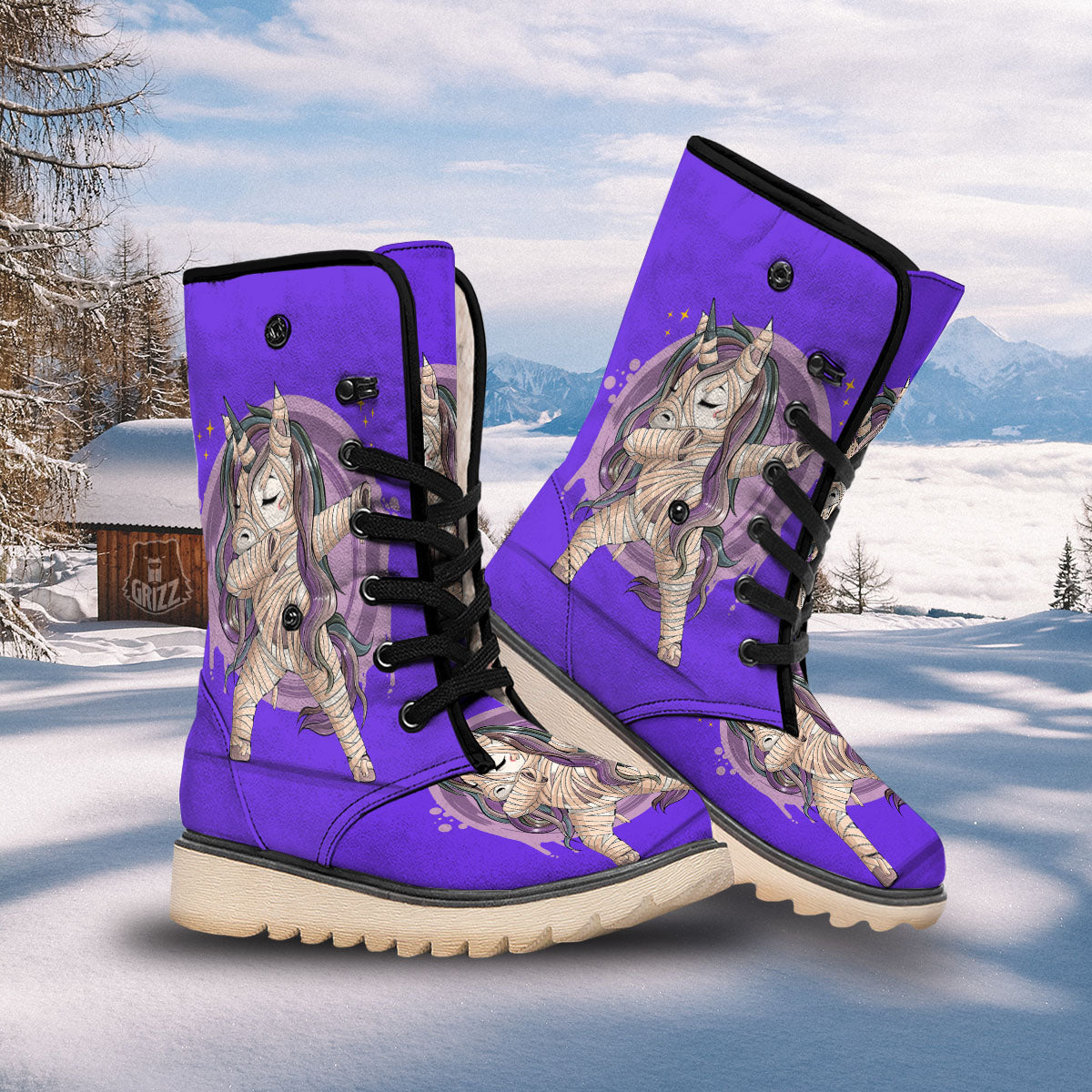 Mummy Unicorn Dap Print Snow Boots-grizzshop