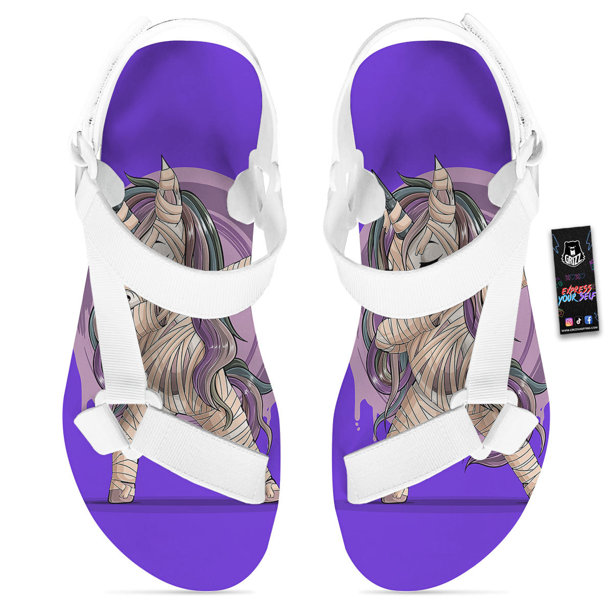 Mummy Unicorn Dap Print White Open Toe Sandals-grizzshop