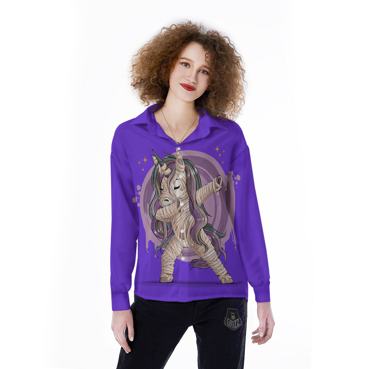 Mummy Unicorn Dap Print Women's Long Sleeve Shirts-grizzshop
