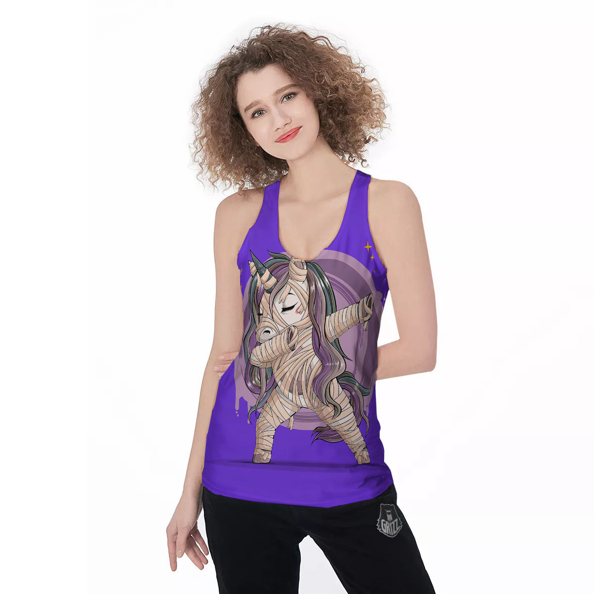 Mummy Unicorn Dap Print Women's Racerback Tank Top-grizzshop