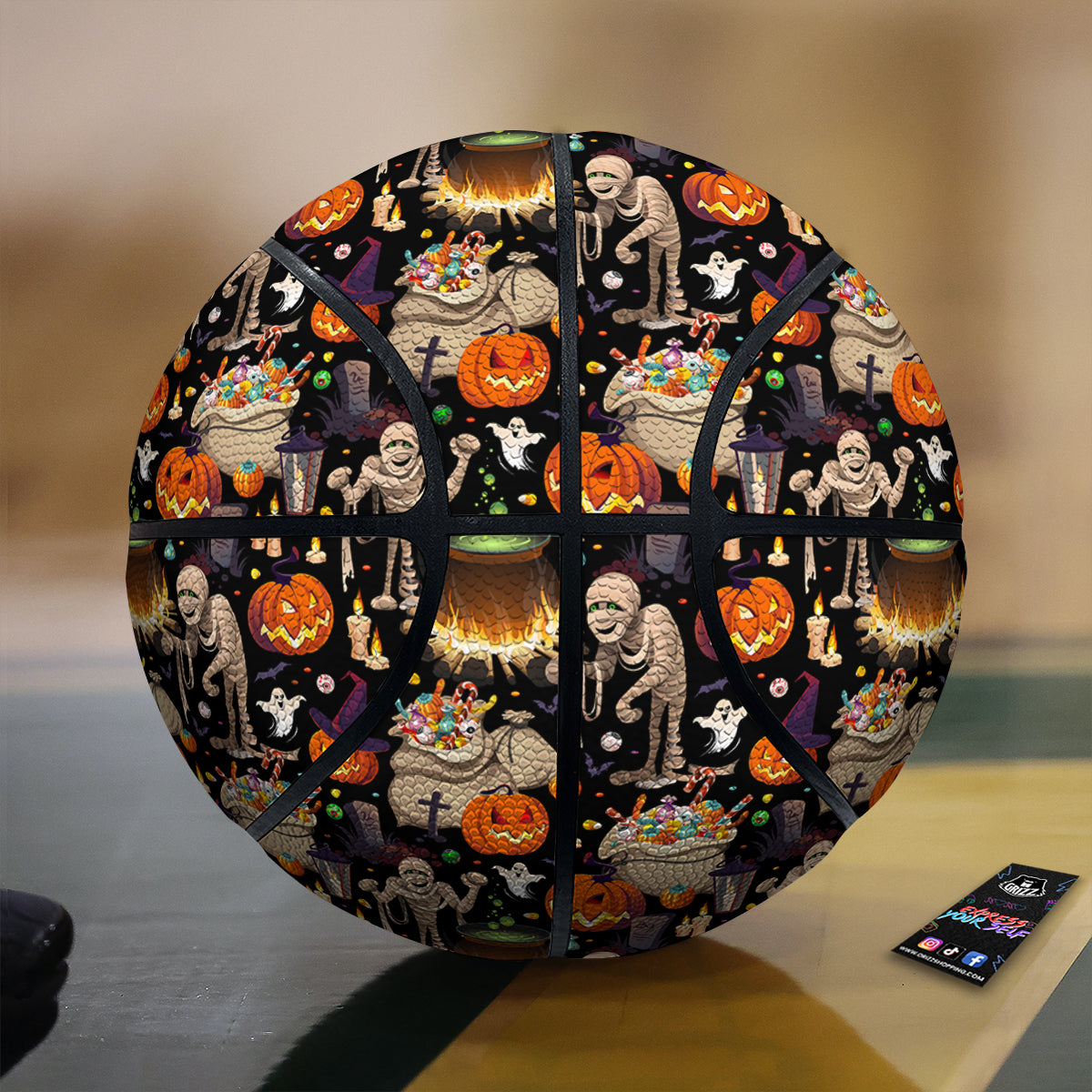 Mummy And Pumpkins Halloween Print Pattern Basketball