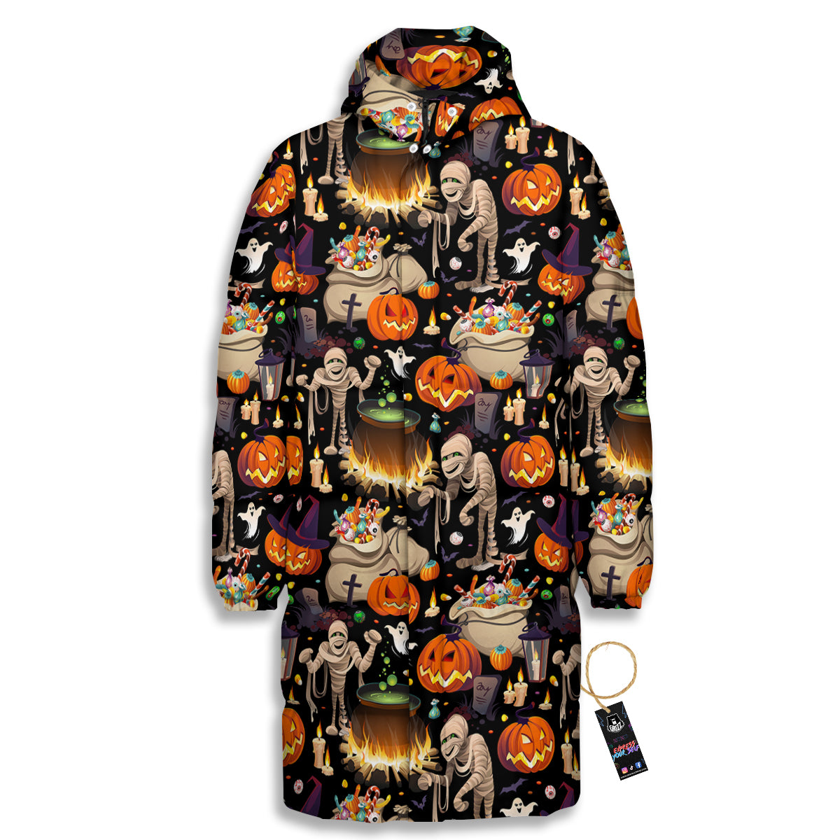 Mummy And Pumpkins Halloween Print Pattern Long Down Jacket