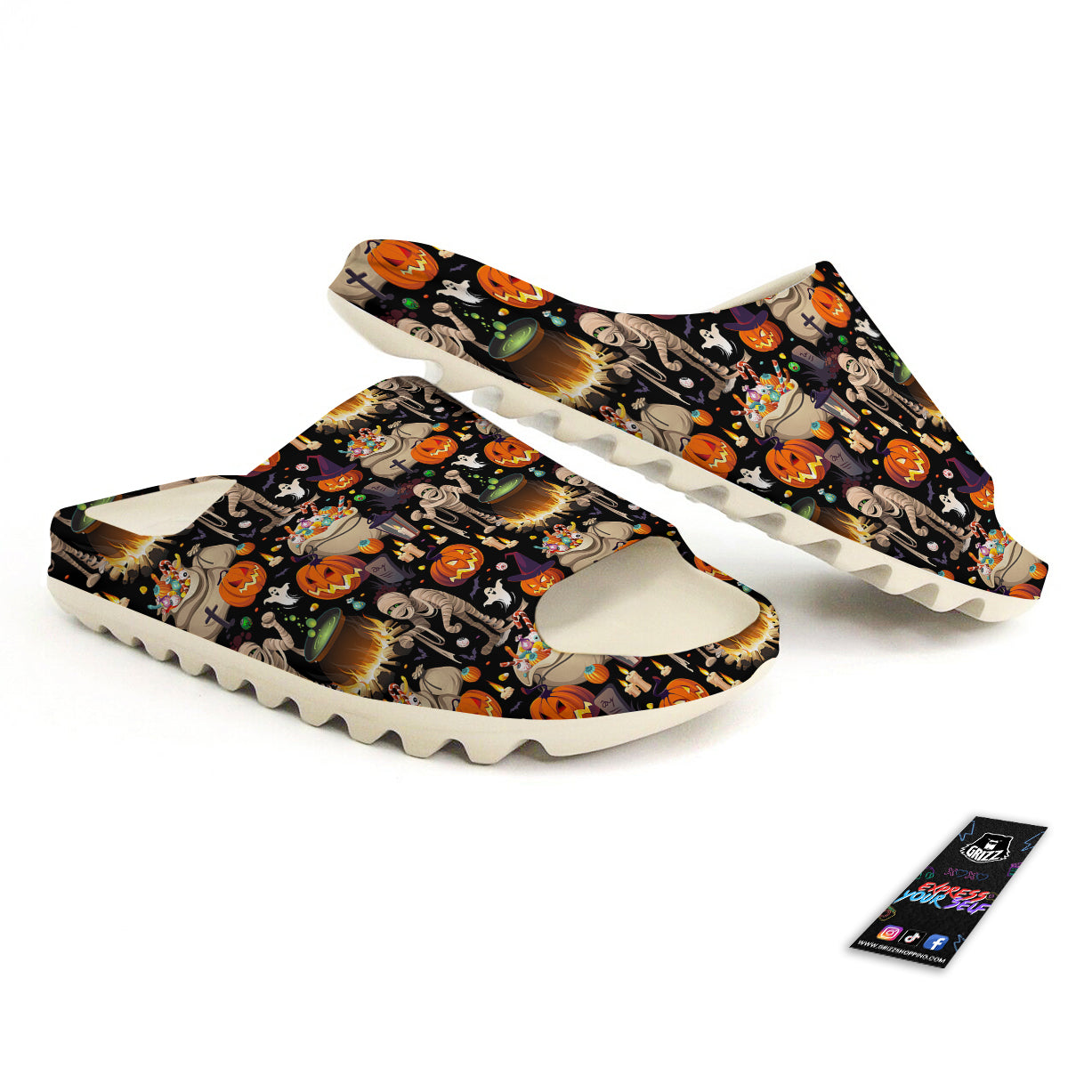 Mummy And Pumpkins Halloween Print Pattern Sandals-grizzshop