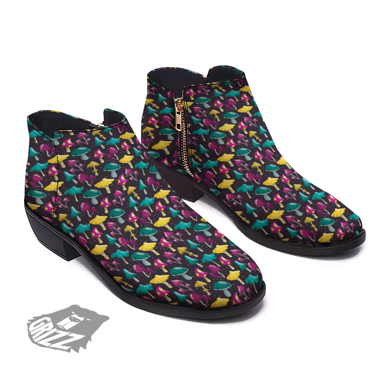 Mushroom Cartoon Print Pattern Ankle Boots-grizzshop