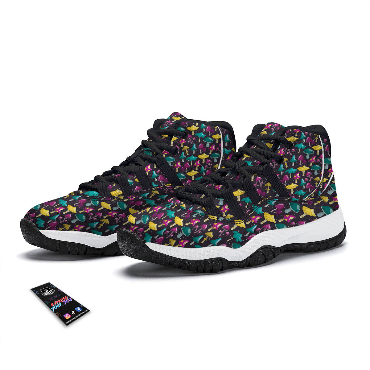 Mushroom Cartoon Print Pattern Black Bball Shoes-grizzshop