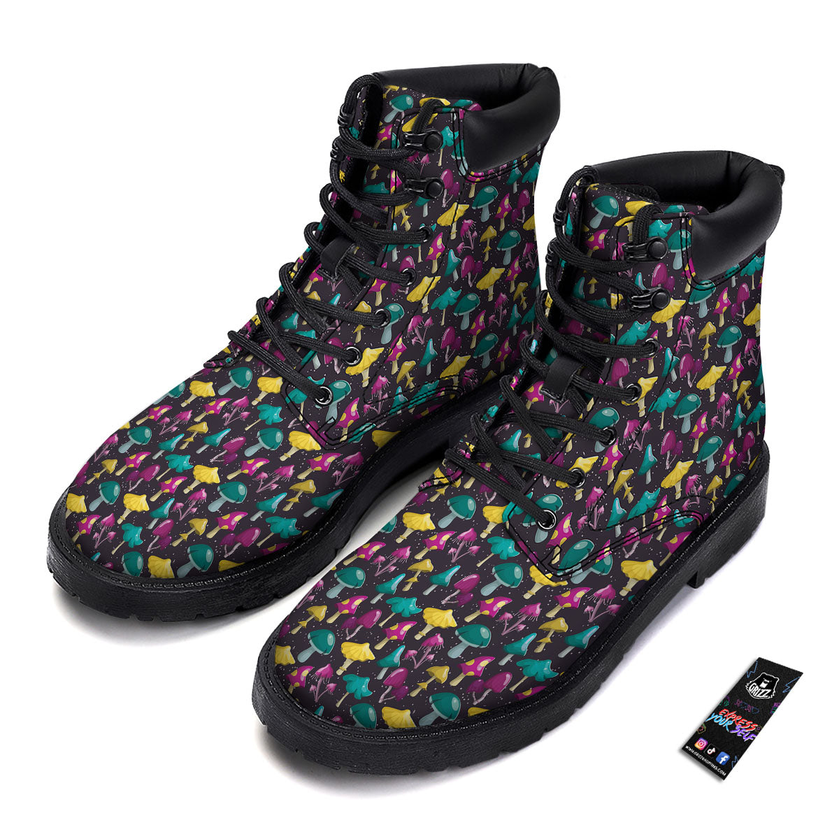 Mushroom Cartoon Print Pattern Boots-grizzshop