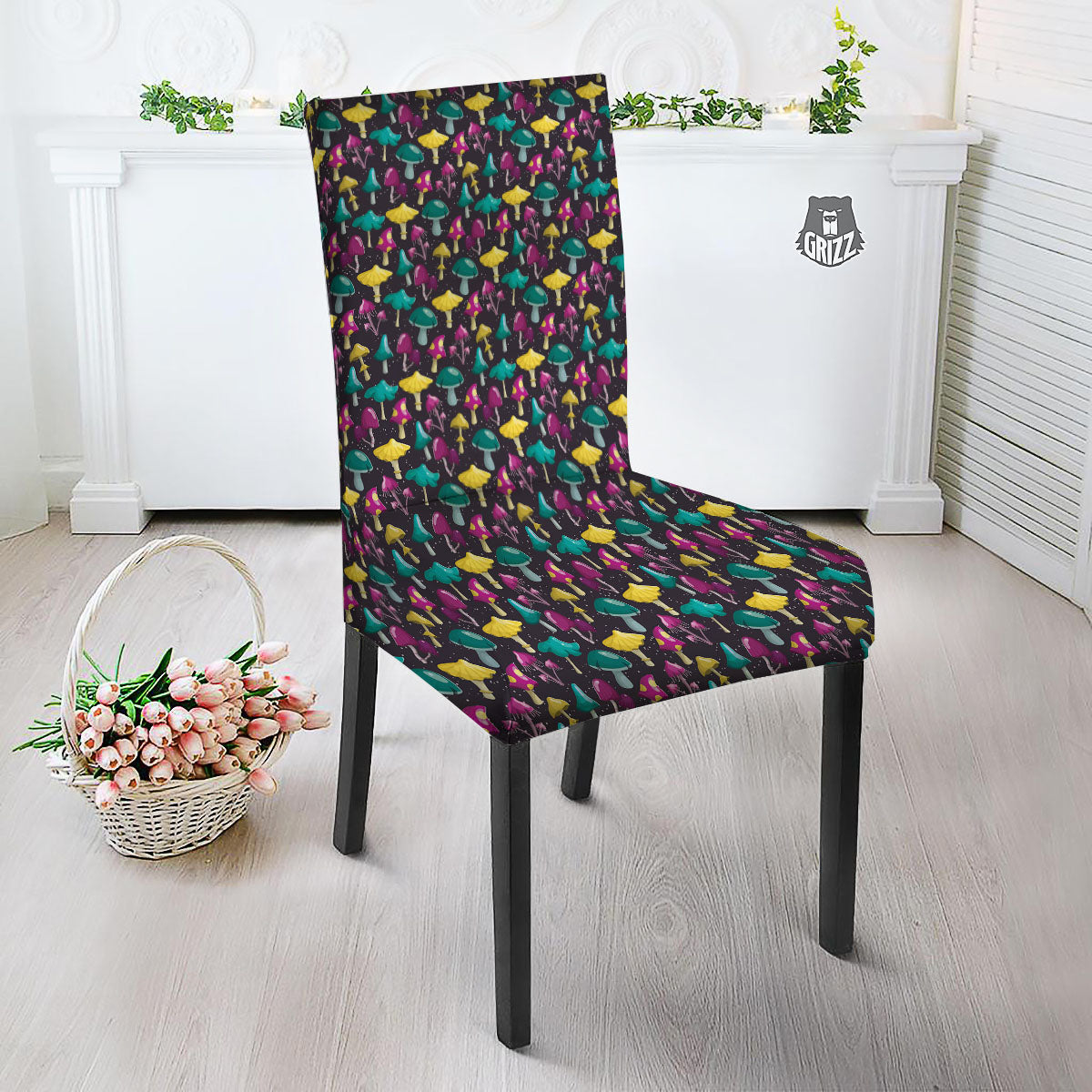 Mushroom Cartoon Print Pattern Dining Chair Slipcover-grizzshop