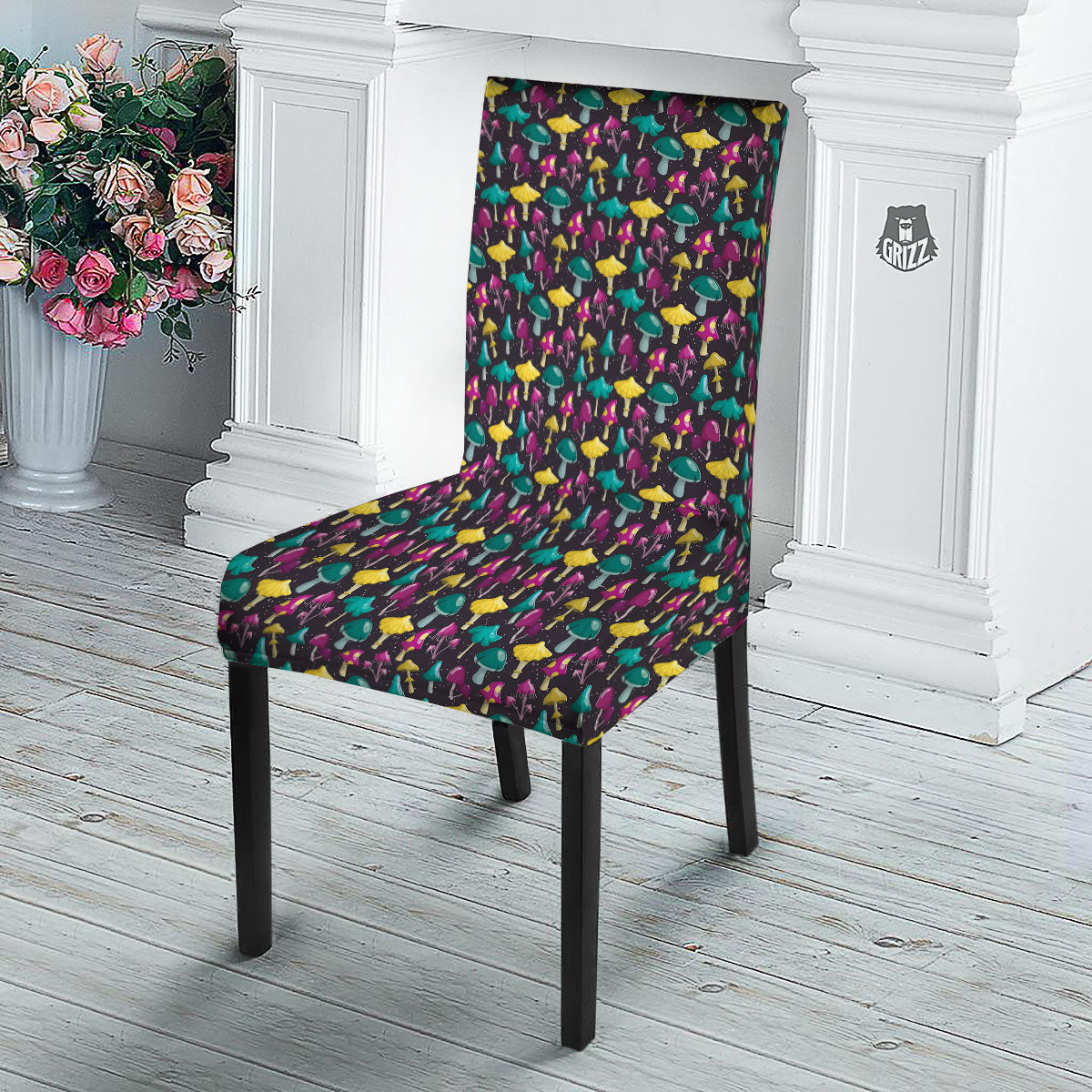 Mushroom Cartoon Print Pattern Dining Chair Slipcover-grizzshop