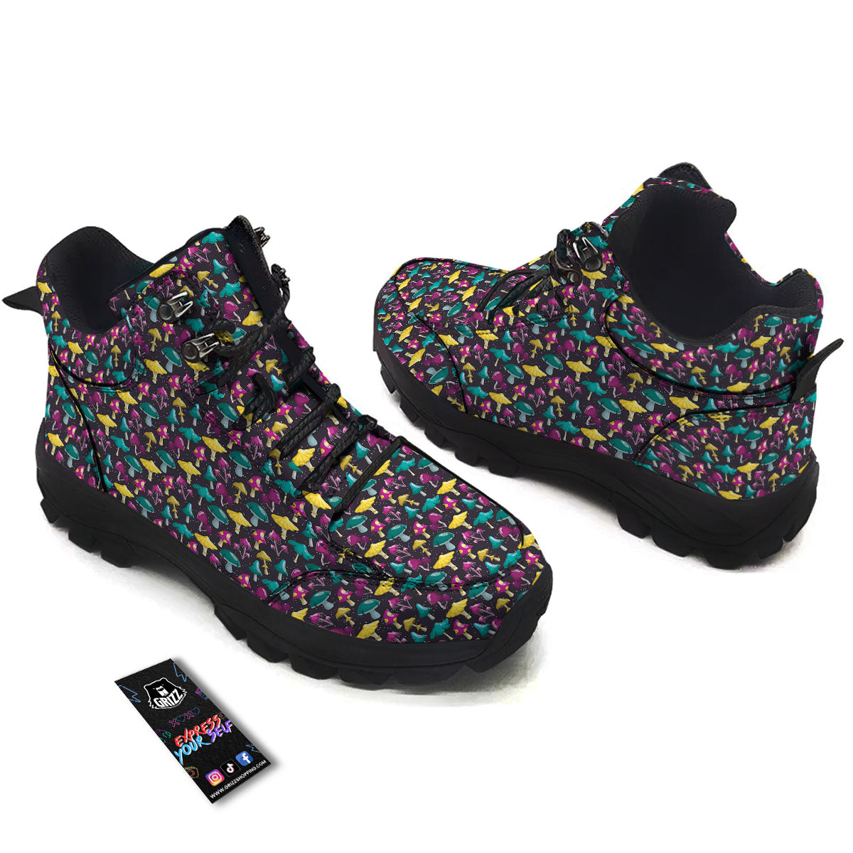 Mushroom Cartoon Print Pattern Hiking Shoes-grizzshop