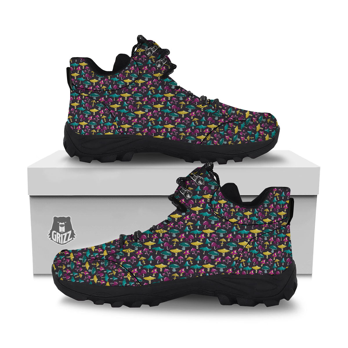 Mushroom Cartoon Print Pattern Hiking Shoes-grizzshop