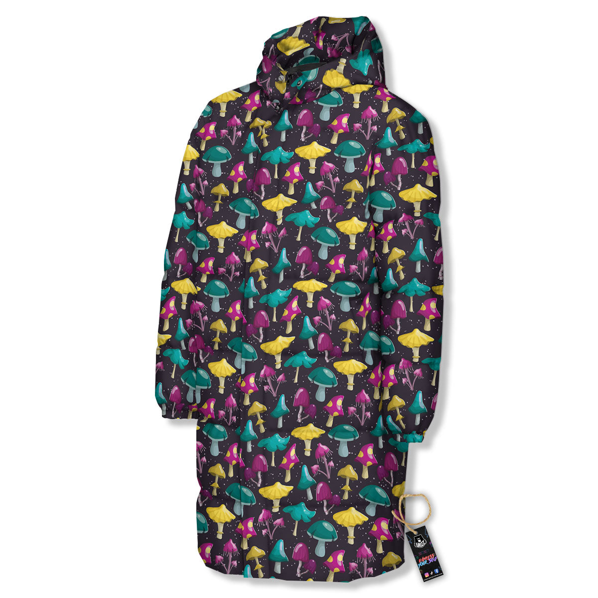 Mushroom Cartoon Print Pattern Long Down Jacket-grizzshop