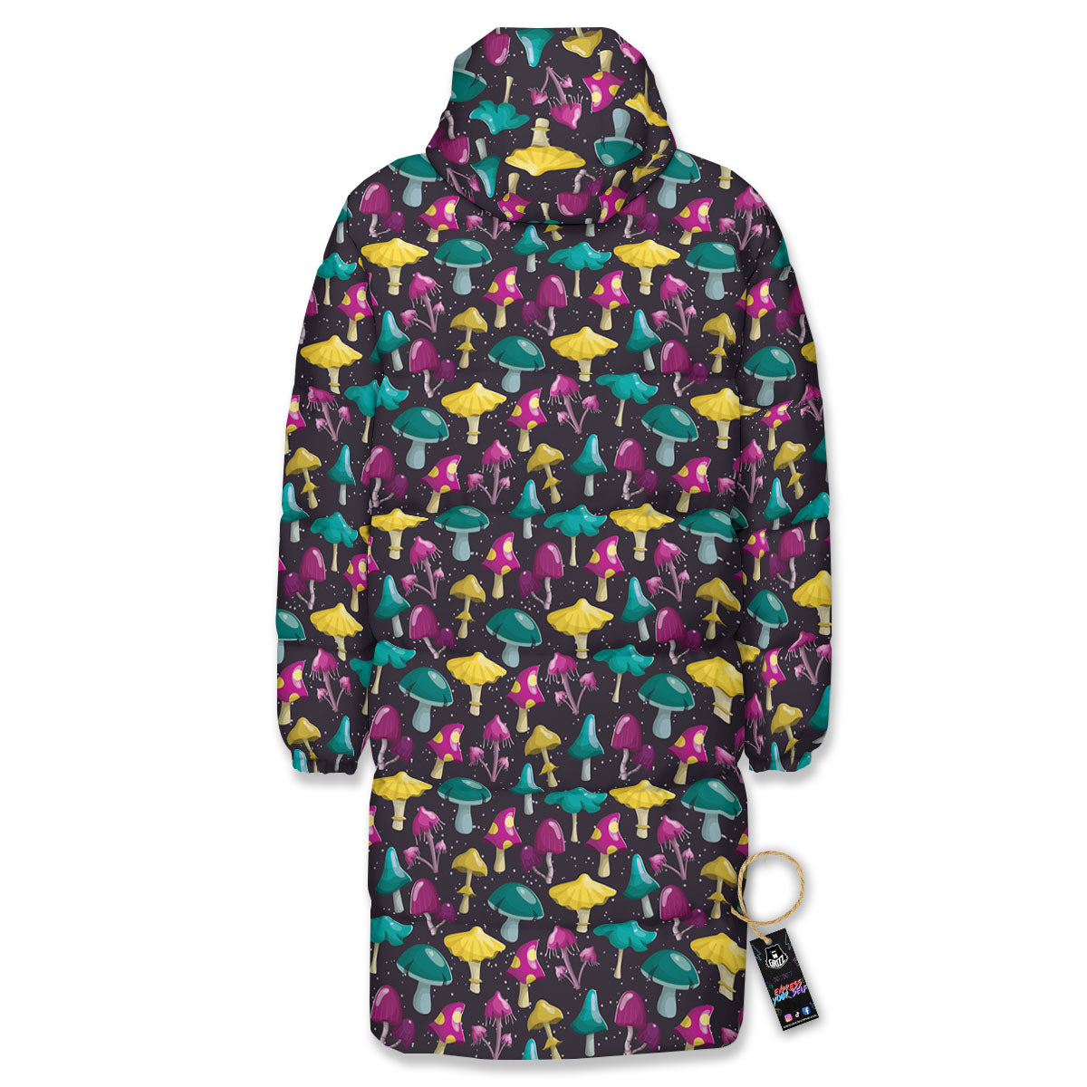 Mushroom Cartoon Print Pattern Long Down Jacket-grizzshop
