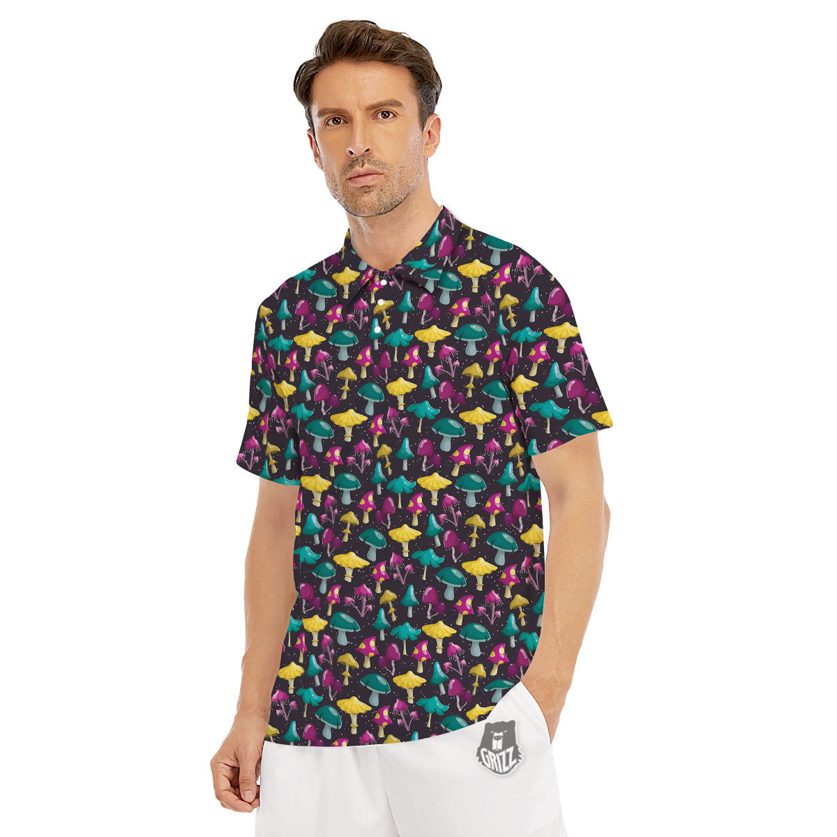 Mushroom Cartoon Print Pattern Men's Golf Shirts-grizzshop