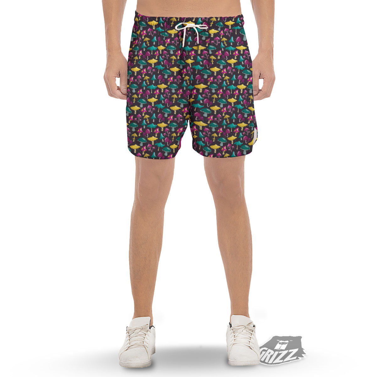 Mushroom Cartoon Print Pattern Men's Gym Shorts-grizzshop