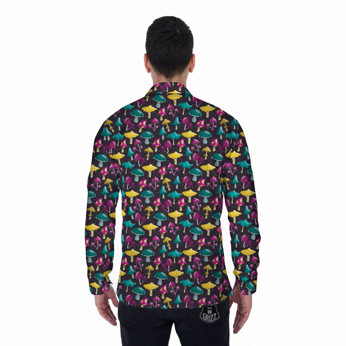Mushroom Cartoon Print Pattern Men's Long Sleeve Shirts-grizzshop
