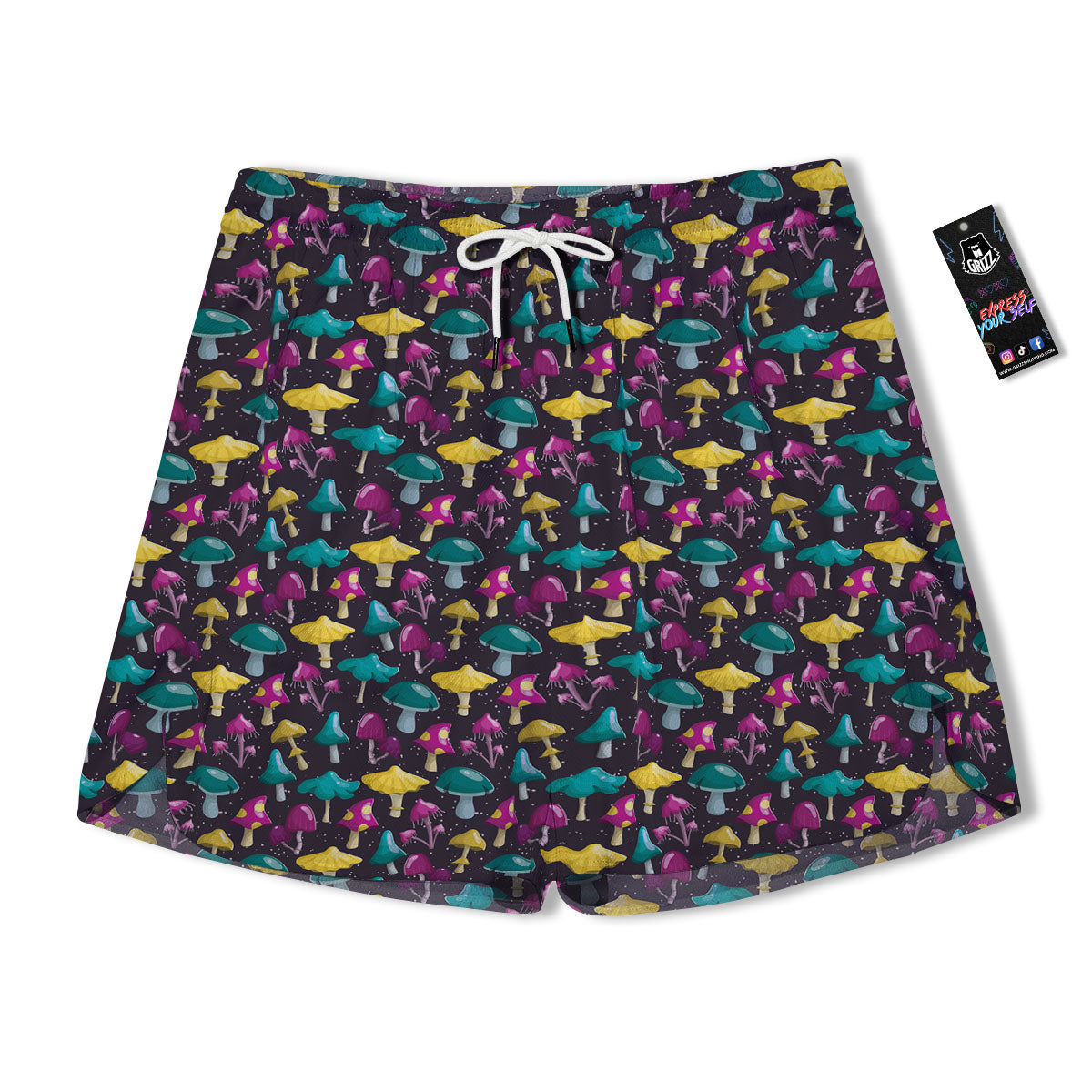 Mushroom Cartoon Print Pattern Men's Running Shorts-grizzshop