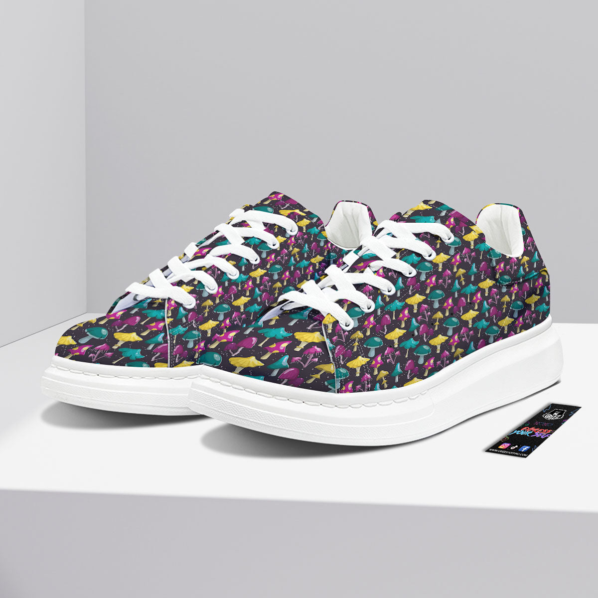 Mushroom Cartoon Print Pattern Platform Shoes-grizzshop