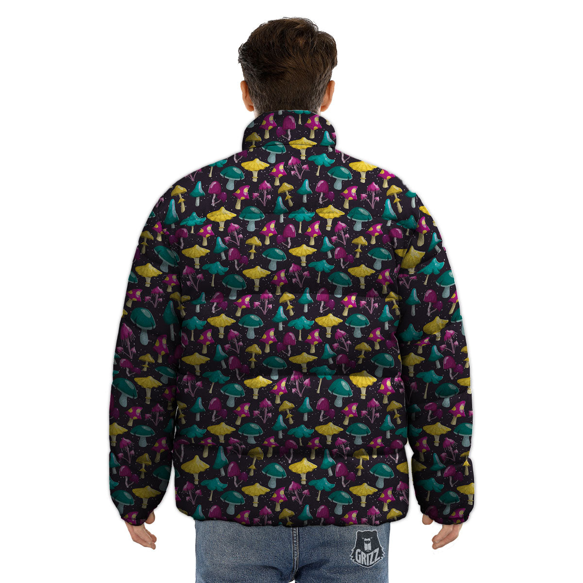 Mushroom Cartoon Print Pattern Puffer Jacket-grizzshop