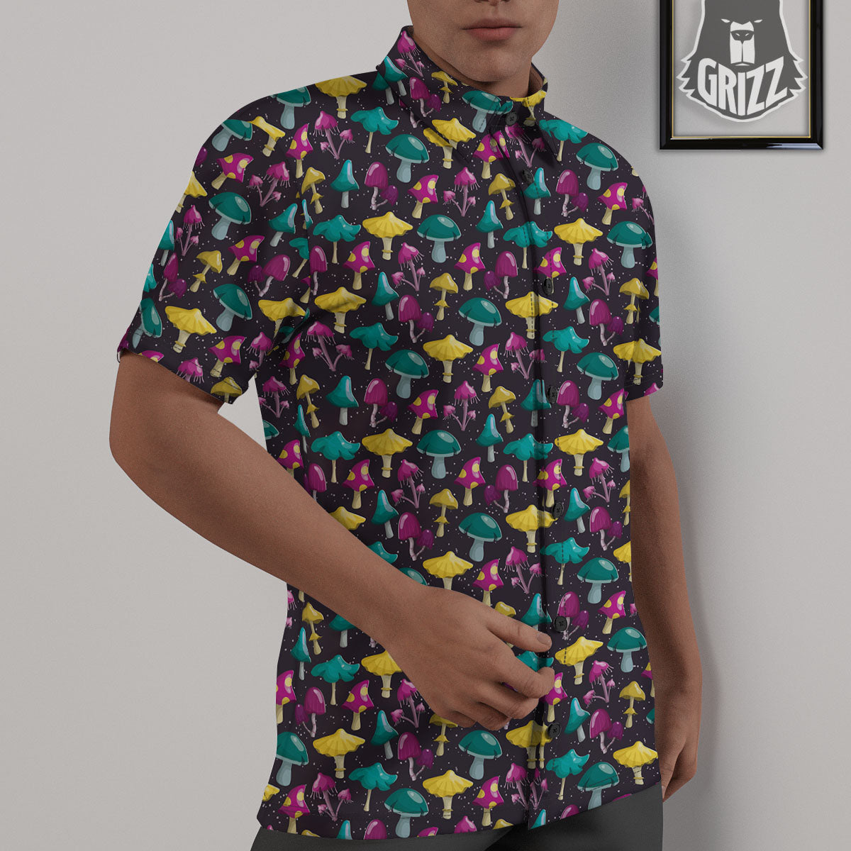 Mushroom Cartoon Print Pattern Untucked Shirts-grizzshop