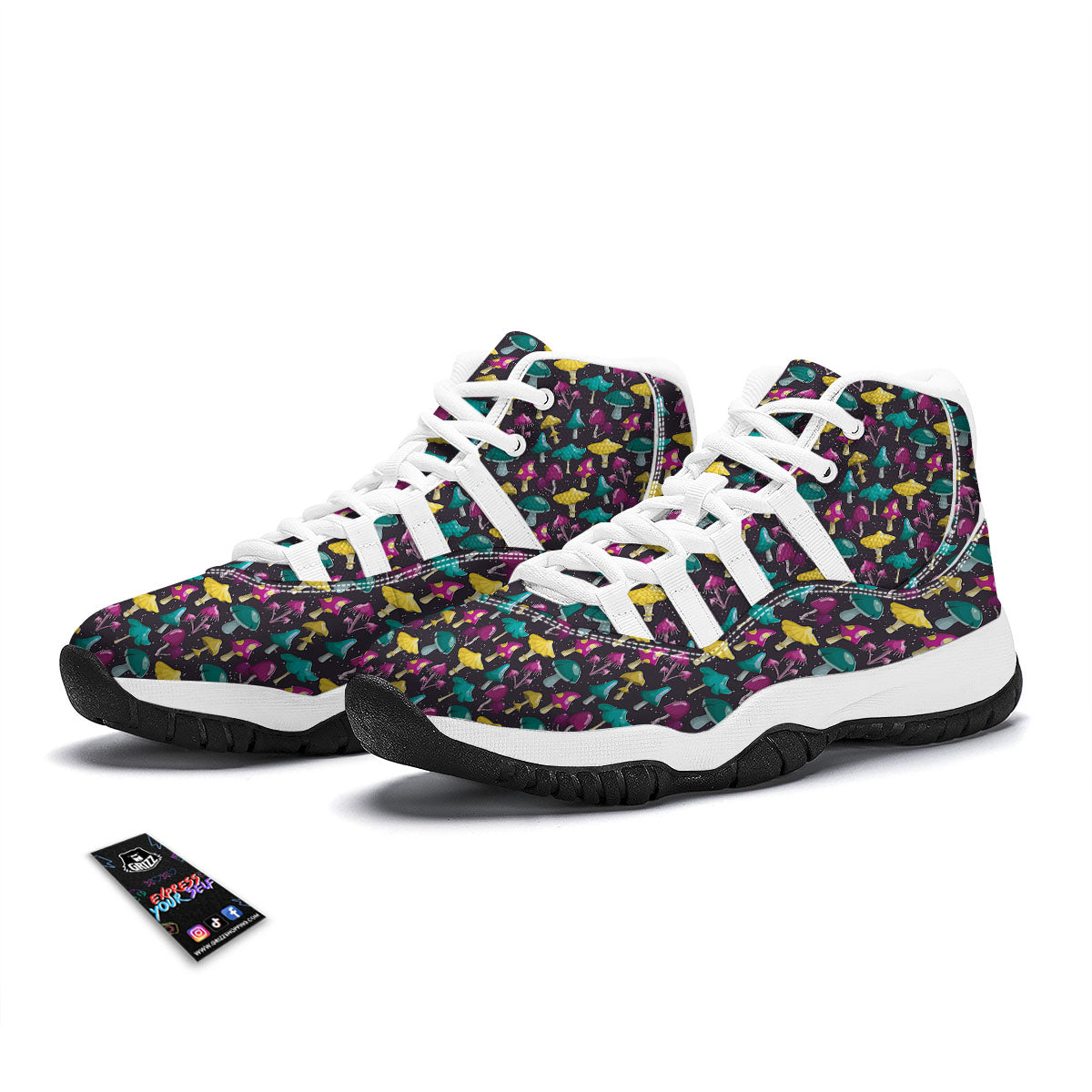 Mushroom Cartoon Print Pattern White Bball Shoes-grizzshop