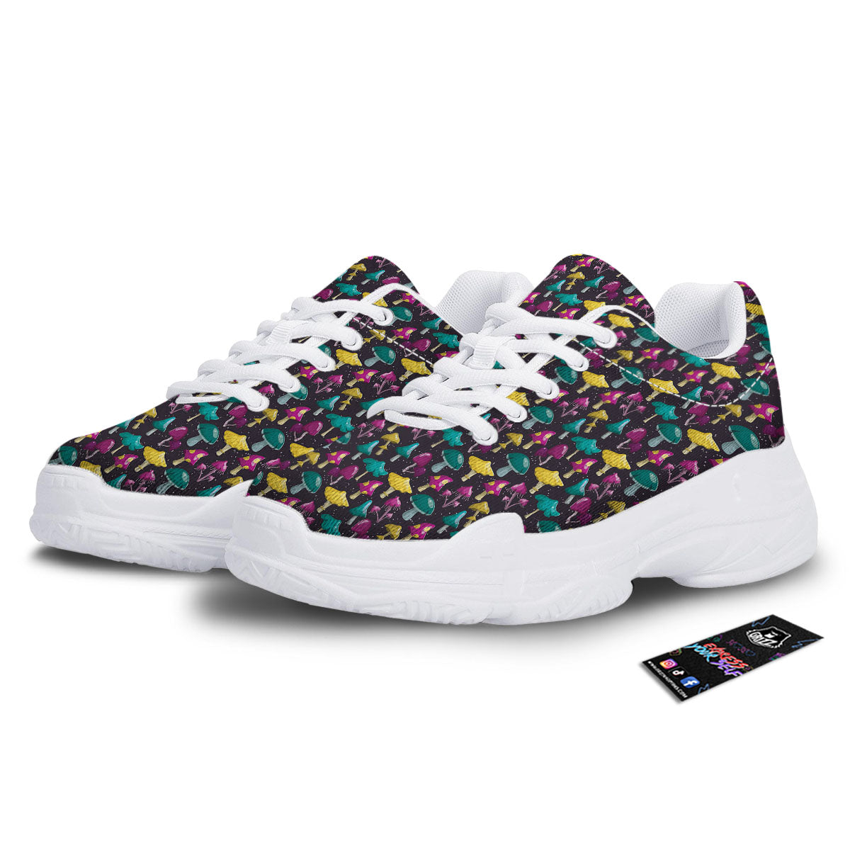 Mushroom Cartoon Print Pattern White Chunky Shoes-grizzshop