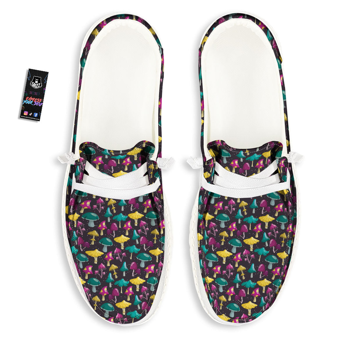 Mushroom Cartoon Print Pattern White Loafers-grizzshop