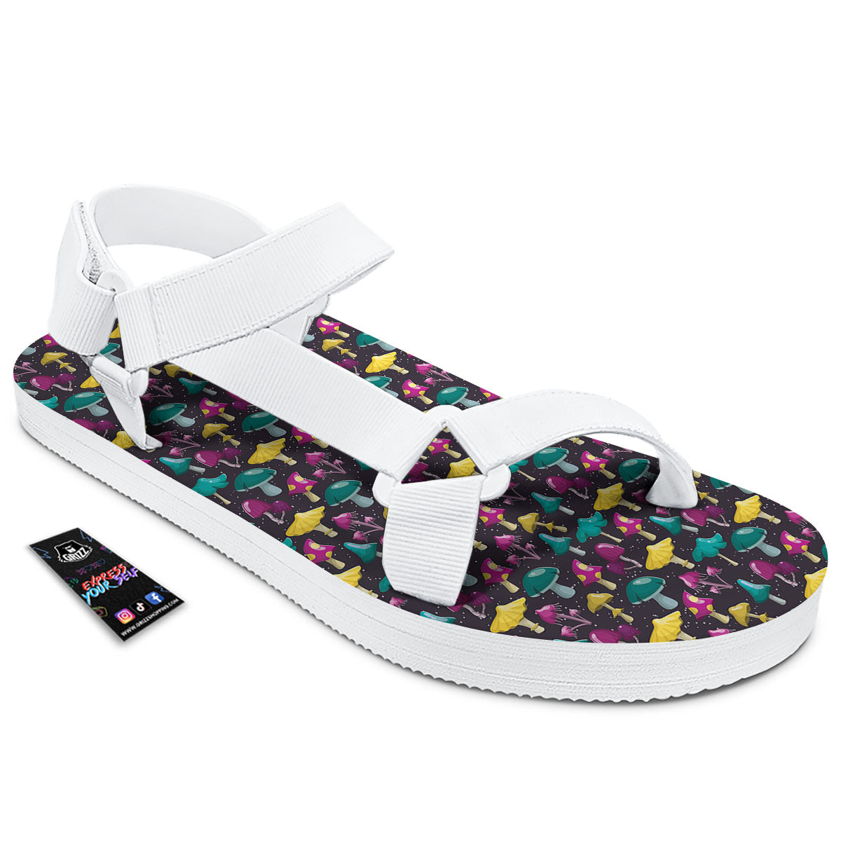 Mushroom Cartoon Print Pattern White Open Toe Sandals-grizzshop