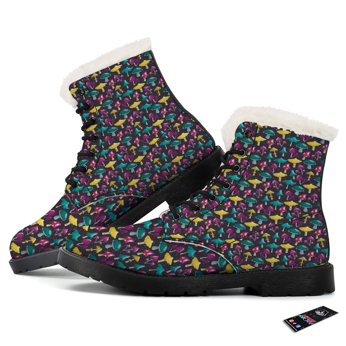 Mushroom Cartoon Print Pattern Winter Boots-grizzshop
