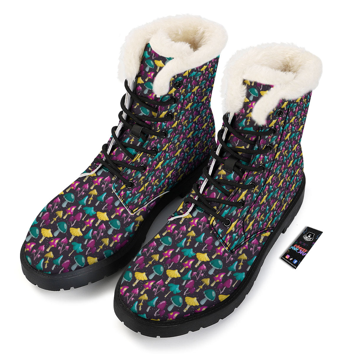 Mushroom Cartoon Print Pattern Winter Boots-grizzshop