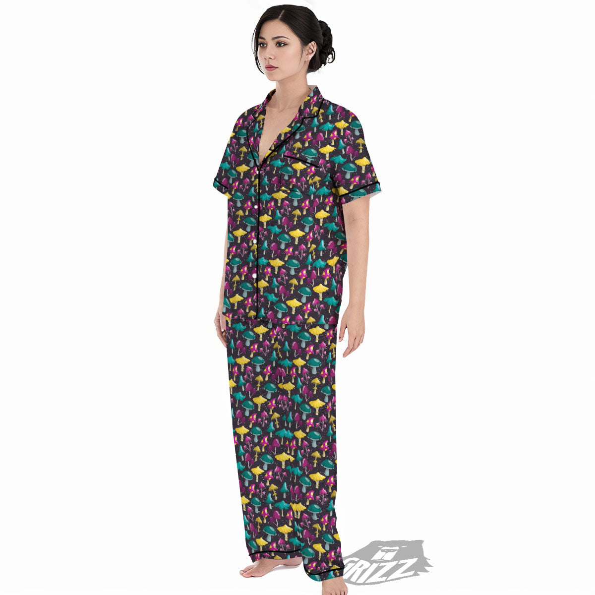 Mushroom Cartoon Print Pattern Women's Pajamas Set-grizzshop