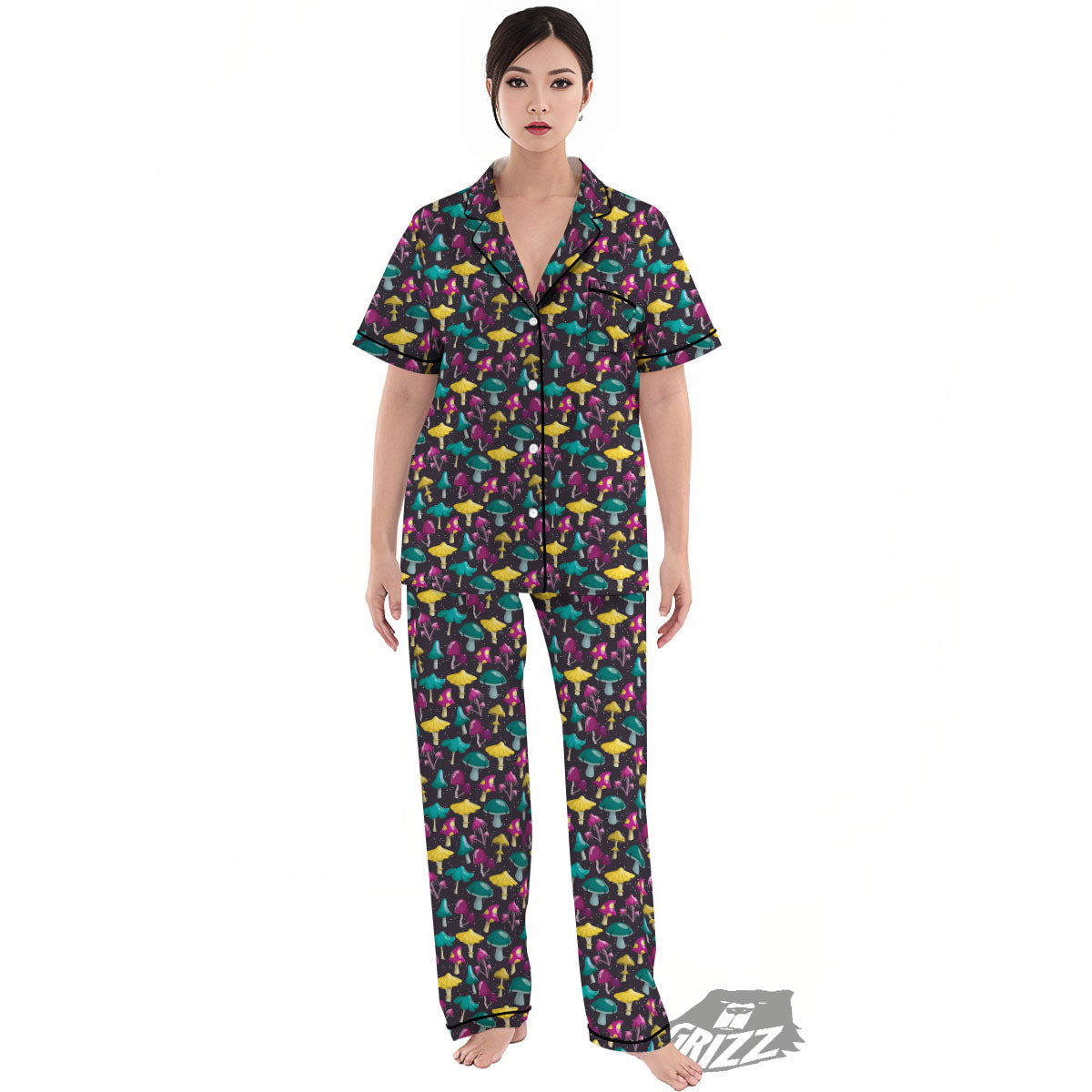 Mushroom Cartoon Print Pattern Women's Pajamas Set-grizzshop
