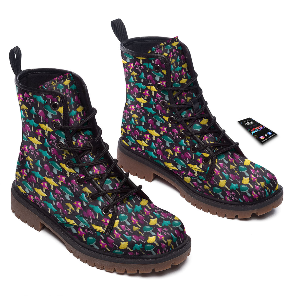 Mushroom Cartoon Print Pattern Work Boots-grizzshop