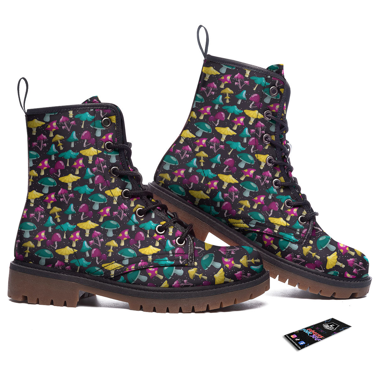 Mushroom Cartoon Print Pattern Work Boots-grizzshop