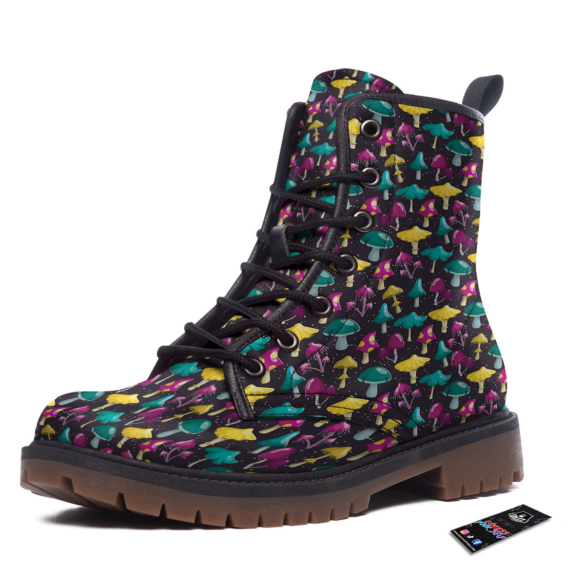 Mushroom Cartoon Print Pattern Work Boots-grizzshop