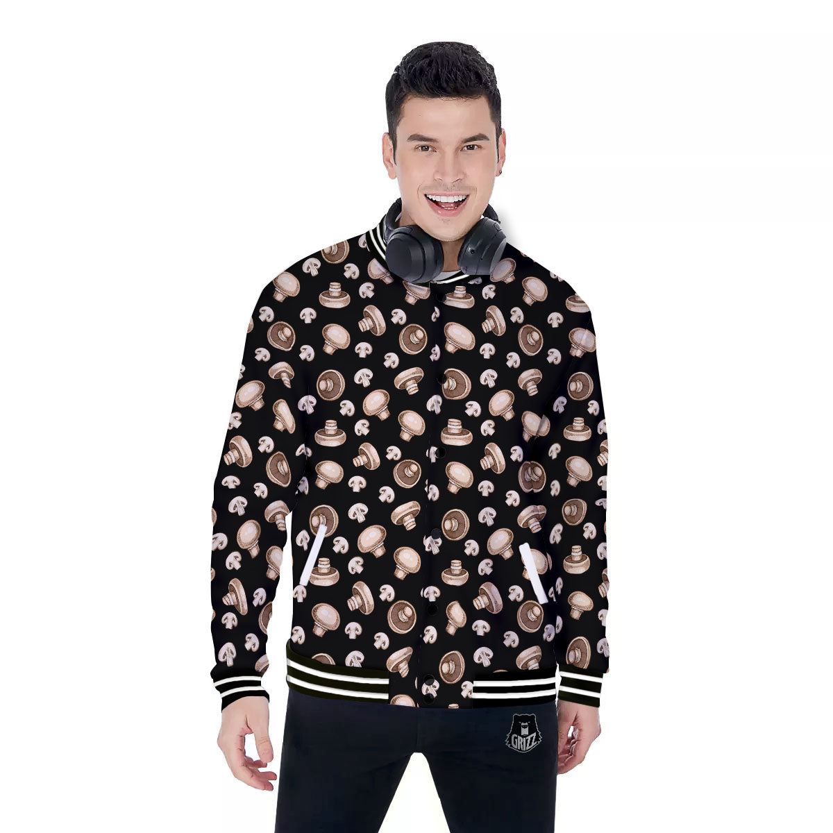 Mushroom Champignon Print Pattern Baseball Jacket-grizzshop